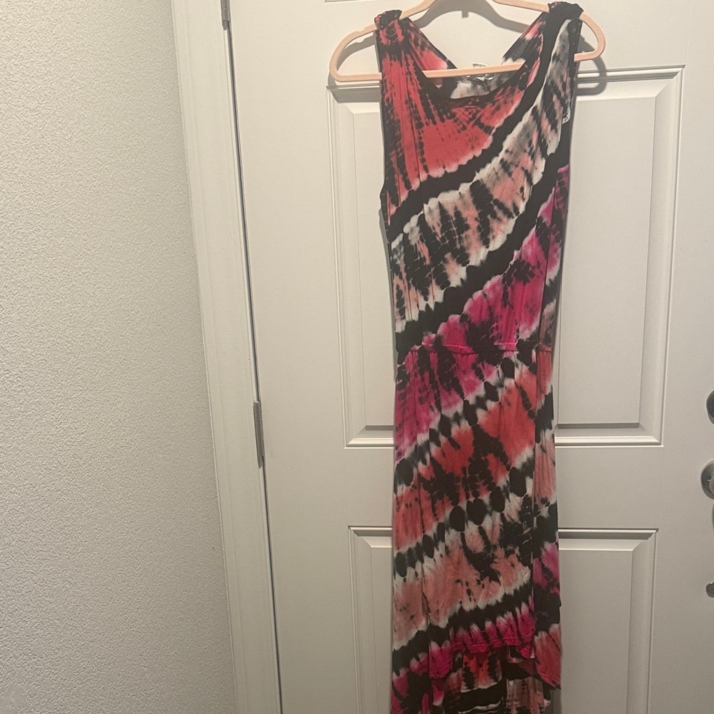 WD.NY Pink, Black and White Tie-Dye Maxi Dress